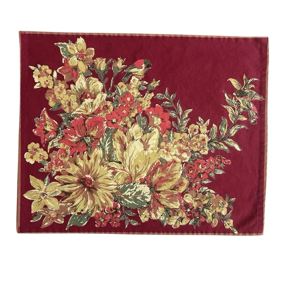 April Cornell Placemats Red Gold‎ Floral Set of 4 Cotton